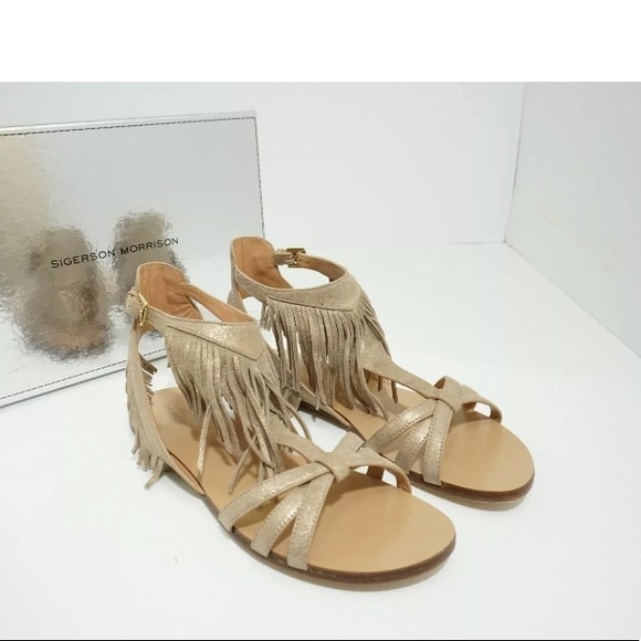 Sigerson Morrison LightGold Leather Flats Sandals - Picture 3 of 8